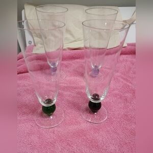 Set of 4 Elegant Glass Champagne Flutes with Colored Ball Stems